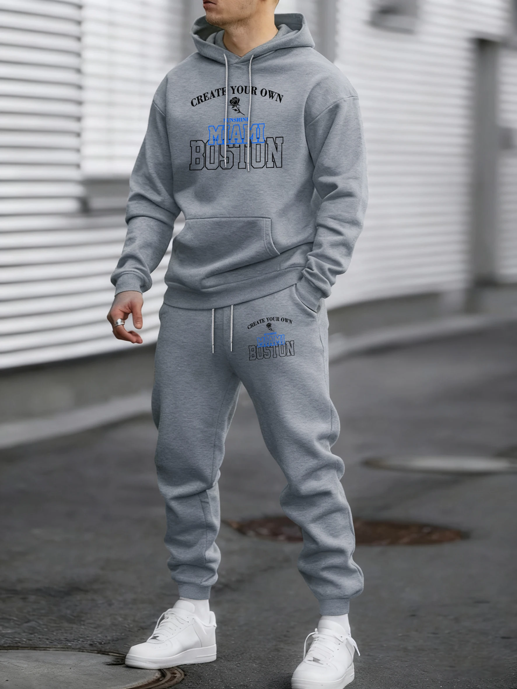 Miami Boston Print Herbst Winter Jogging Herren Hoodies Sporthose Anzug Weiche Bequeme Tägliche Jogginghose Fleece Casual Trainingsanzug