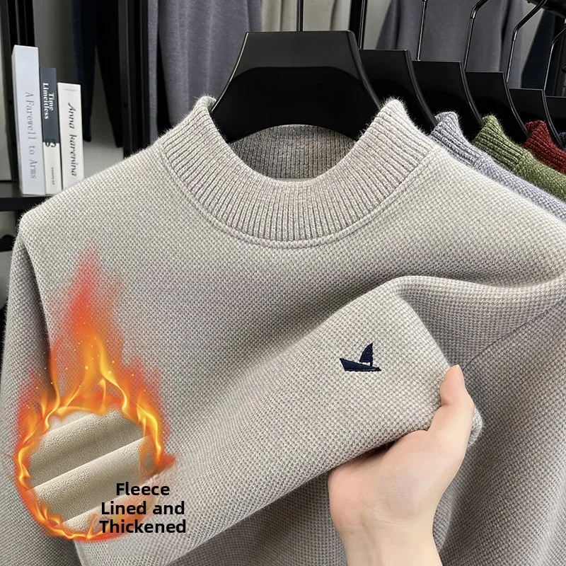 

Thiened Fce вязаный свитер с высоким воротником, мужской зимний теплый топ, бархатный норковый повседневный трикотаж свободного покроя