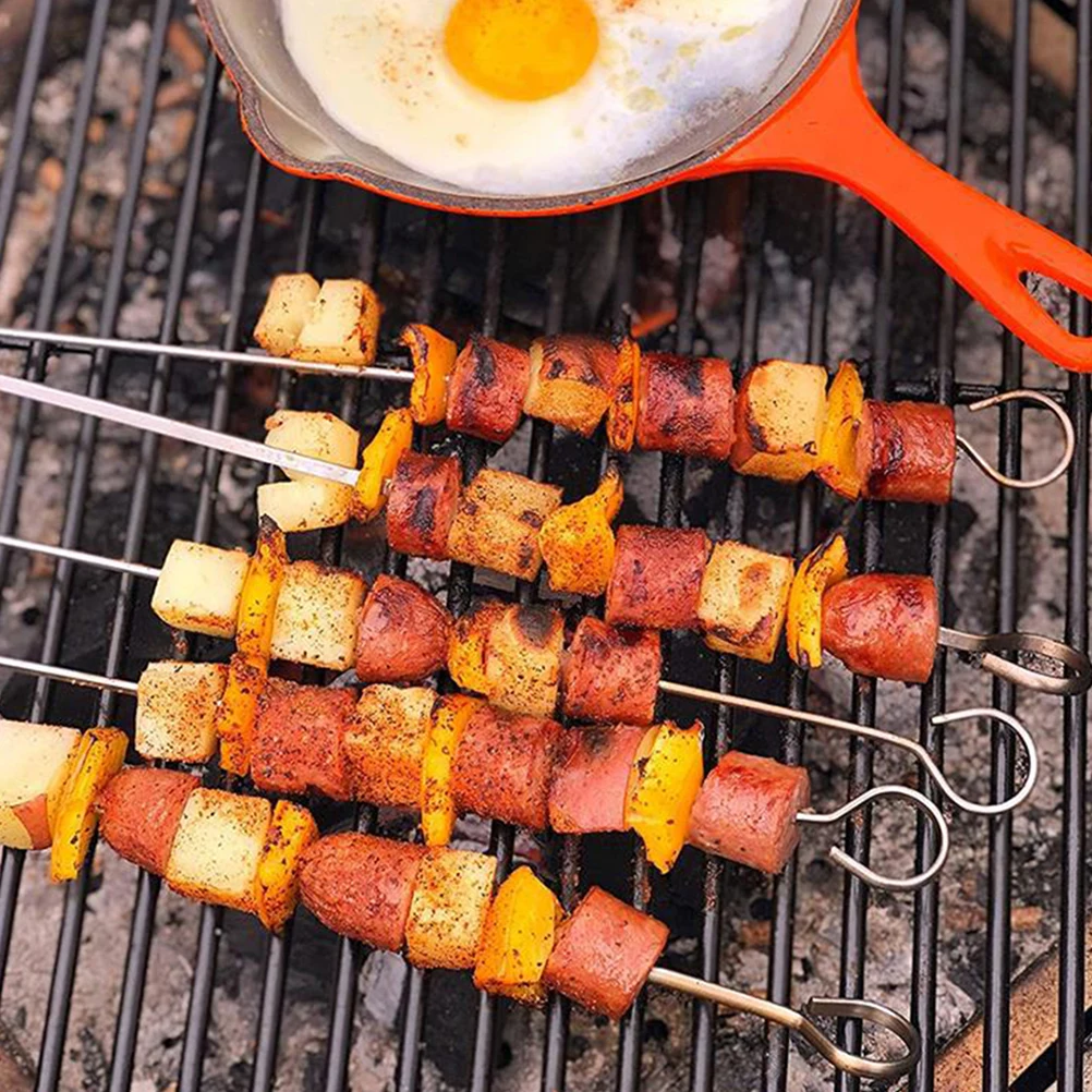 

Portable BBQ Grill Rack Reusable Stainless Steel Skewers Outdoor Camping Fishing Charcoal Grills Long Tools Garden Barbecue Meat