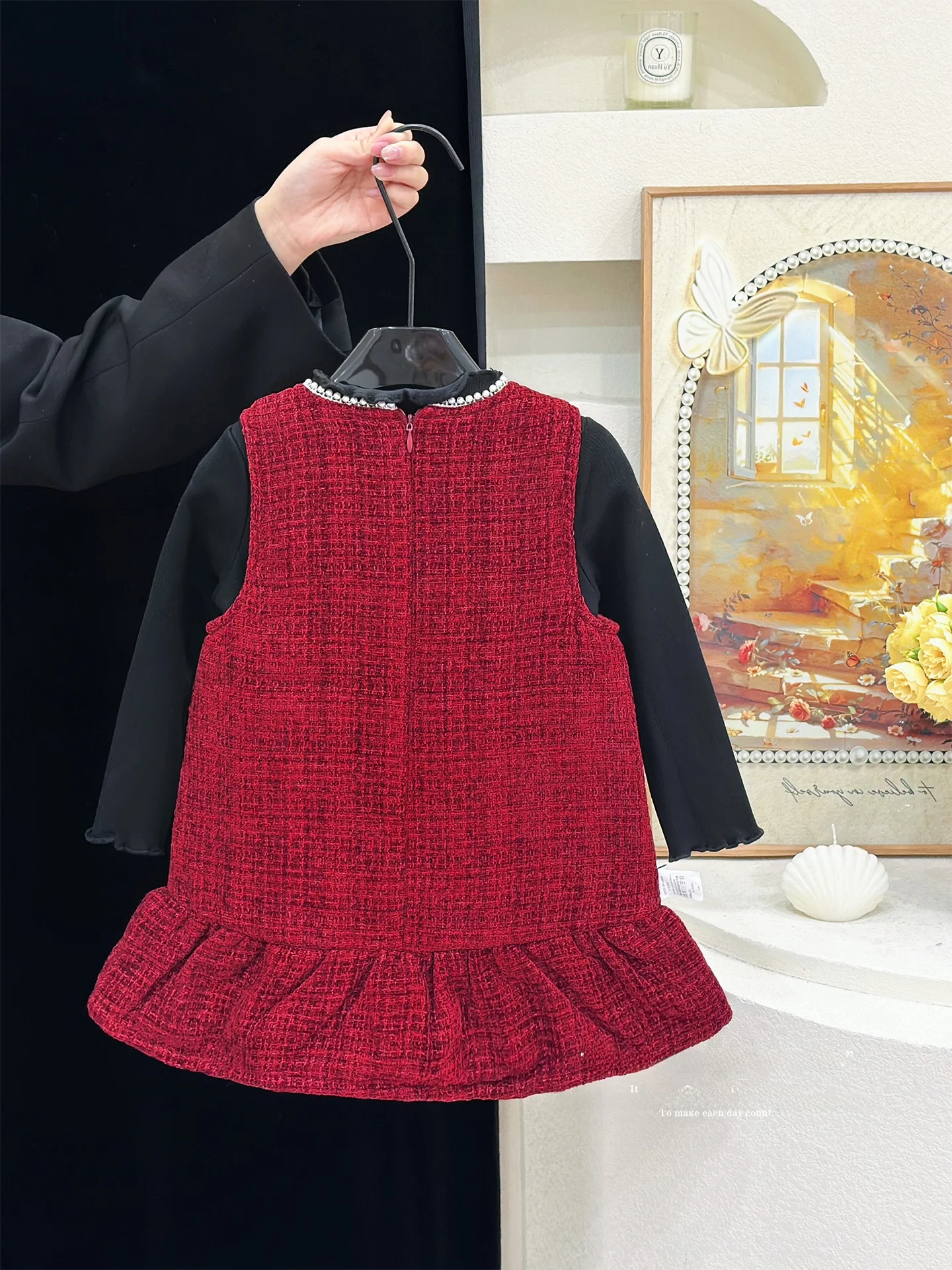 red-fce-lined-princ-dr-for-girls-winter-birthday-celebration-children's-clothing-soft-polyester-fabric-long-sve