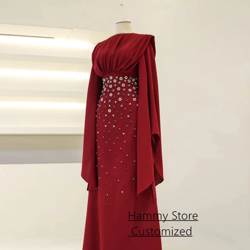 فستان سهرة مخصص للحفلات العربية متواضع برقبة دائرية وأكمام طويلة مطرز بالأحجار فساتين رسمية للحفلات الراقصة للمرأة