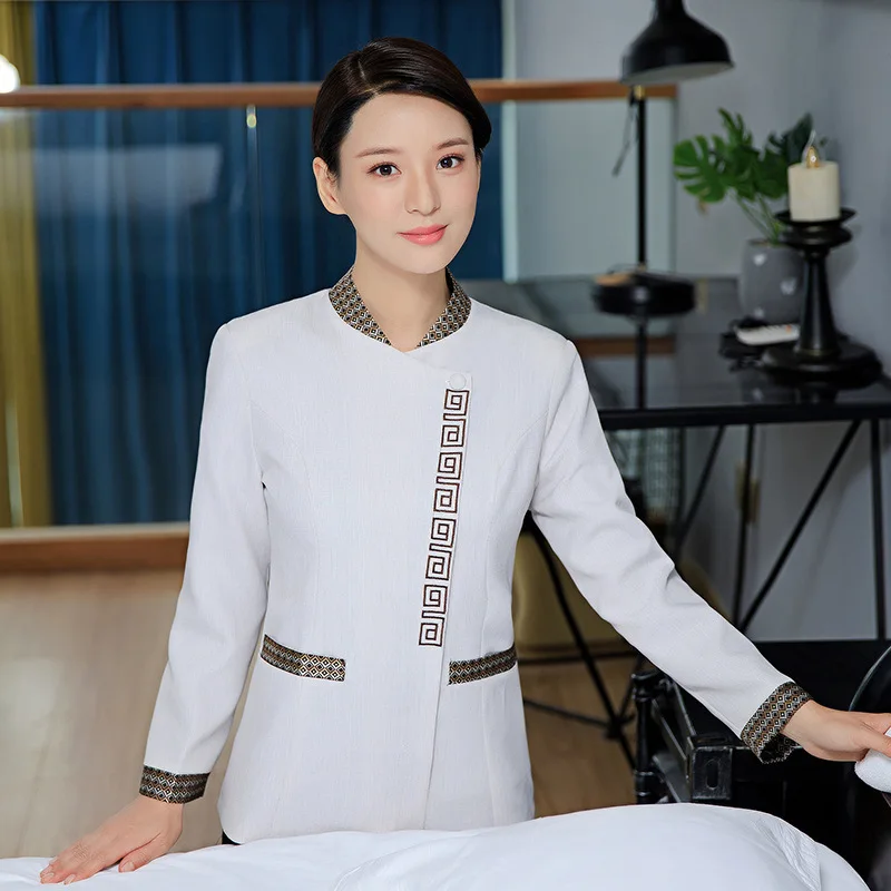 Uniform do sprzątania pokoju hotelowego, długi rękaw, jesienno-zimowy strój, sprzątaczka do centrów handlowych, nieruchomości, szpitala, damska odzież robocza do sprzątania.