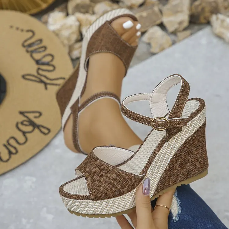 Sandalias de Mujer, Zapatos de Plataforma con Tacón Alto, Sandalias de Verano con Hebilla, Estilo Bohemia Sexy