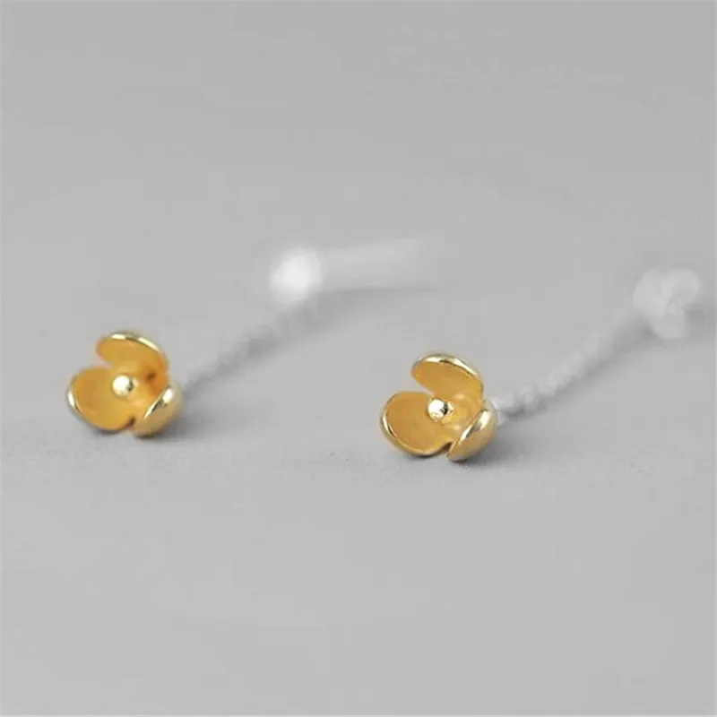 Original Creative Pure 925 Sterling Silver Golden Buds Crystal Long Tassel Stud Earrings For Women Girl XE025