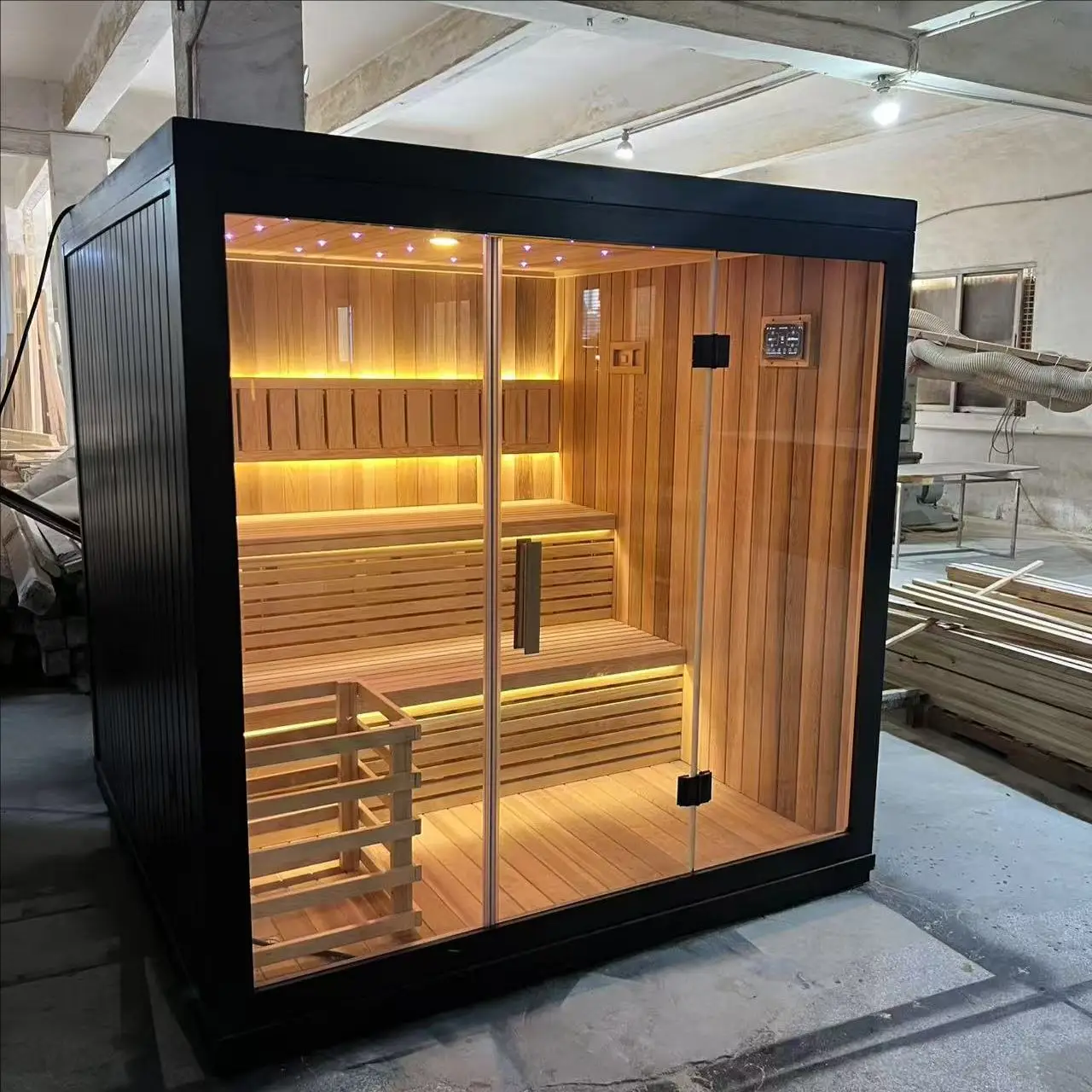 Eco Friendly 2 Person Modern Solid Wood Villa Sauna Room with Hemlock Red Cedar