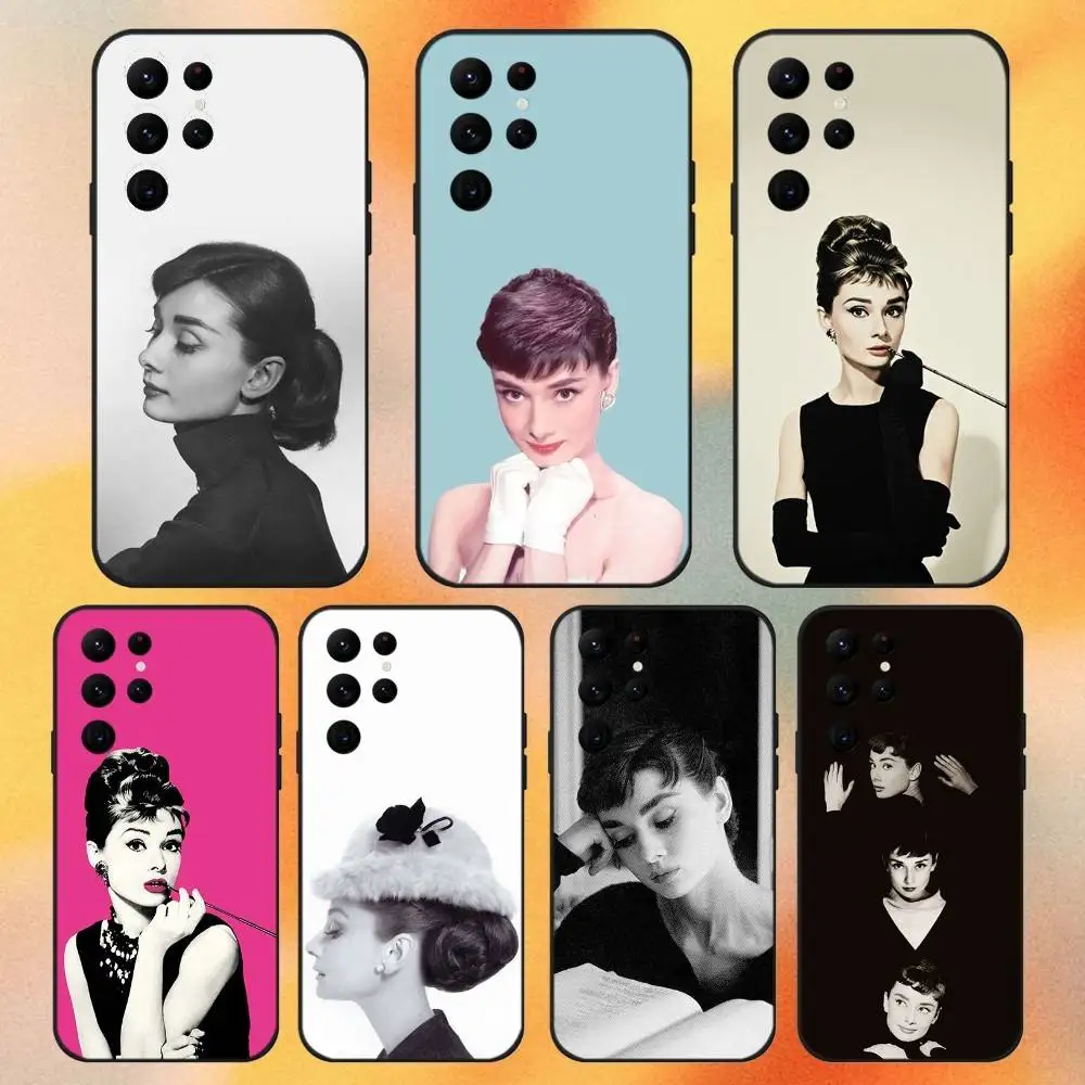 

A-AudreyS Hepburn Phone Case For Samsung S 25,24,23,22,30,21,10,9,Ultra,Plus,Lite,FE,4,5G Black Soft Case