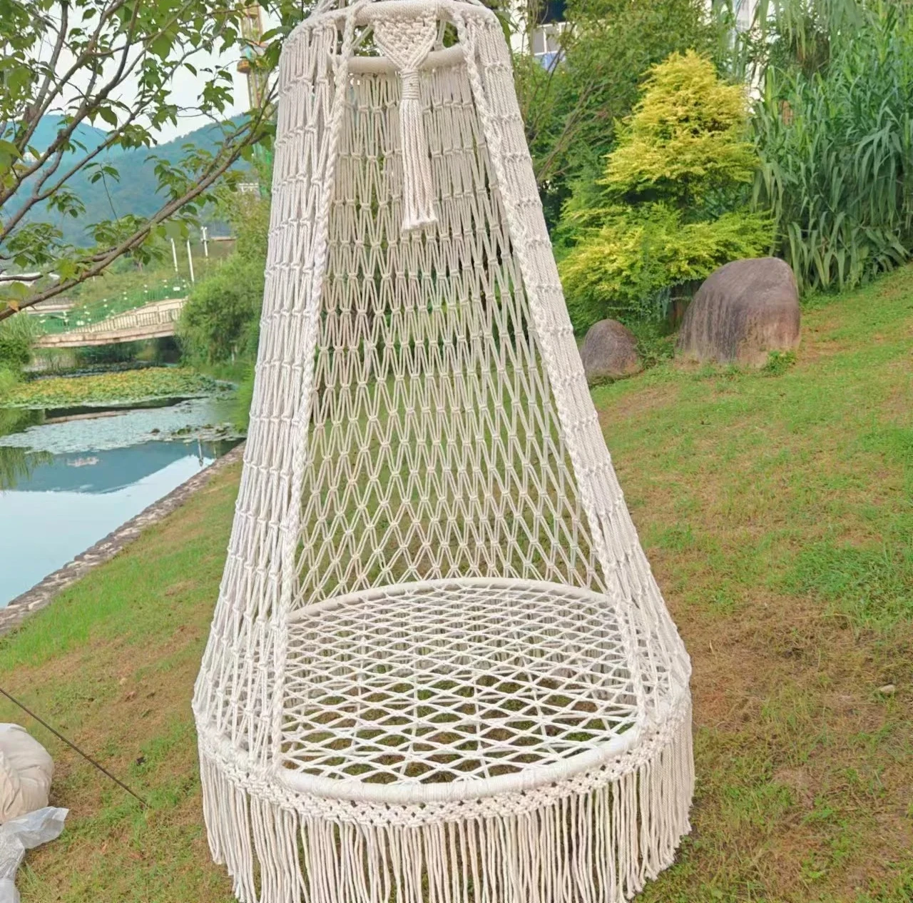 Boho Tassel Woven Hanging Swing Chair Outdoor Camping Backyard Leisure Single Macrame Basket for Home