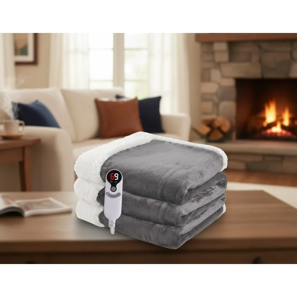 

Full Size Electric Heated Blanket 72x84, Flannel & Fleece, 6 Heat Settings, Auto Off, Machine Washable