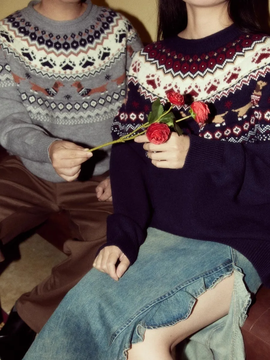 

Ретро Гонконгские свитера для пар, свободные вязаные длинные свеки, круглые, теплые, дышащие, повседневная одежда для мужчин и женщин