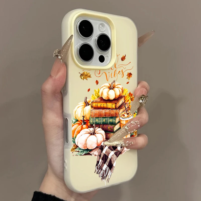 Jelly Macaron Phone Case For Samsung Galaxy S26 S23 S25 S24 Ultra Plus A56 A55 A54 A37 A35 Autumn Book Pumpkin Pattern Cover