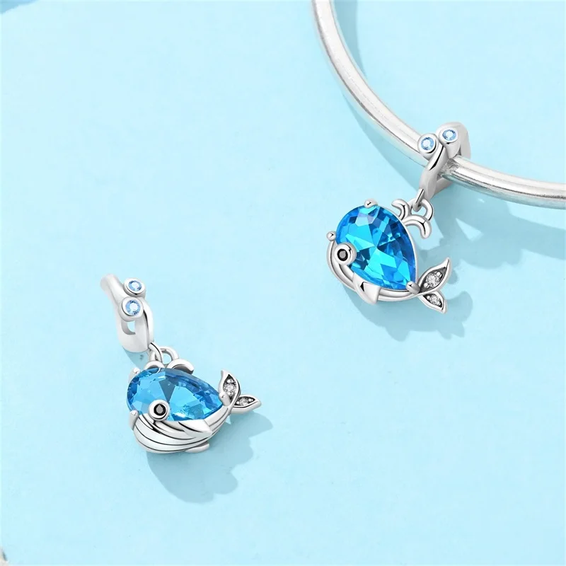 925 Sterling Silver Whale Language Crystal Charms Pendant For Women Fit Original Bracelet DIY Birthday Party Jewelry Gifts