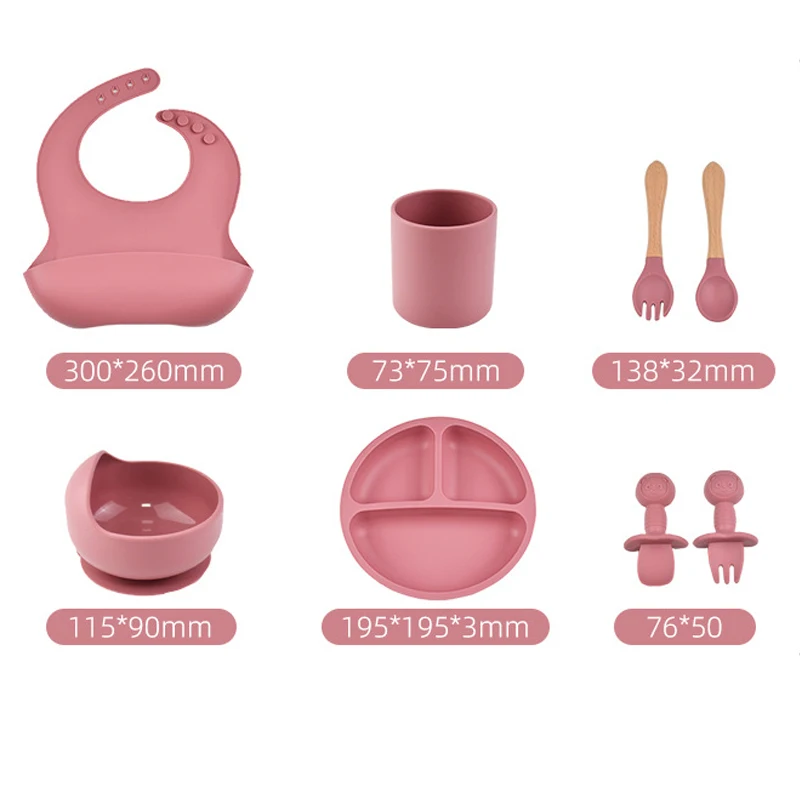 8pcs Children\'s Tableware Set Daily Complementary Food Training Silicone Dishes Baby Suction Cups Bowls Food Storage Baby Stuff