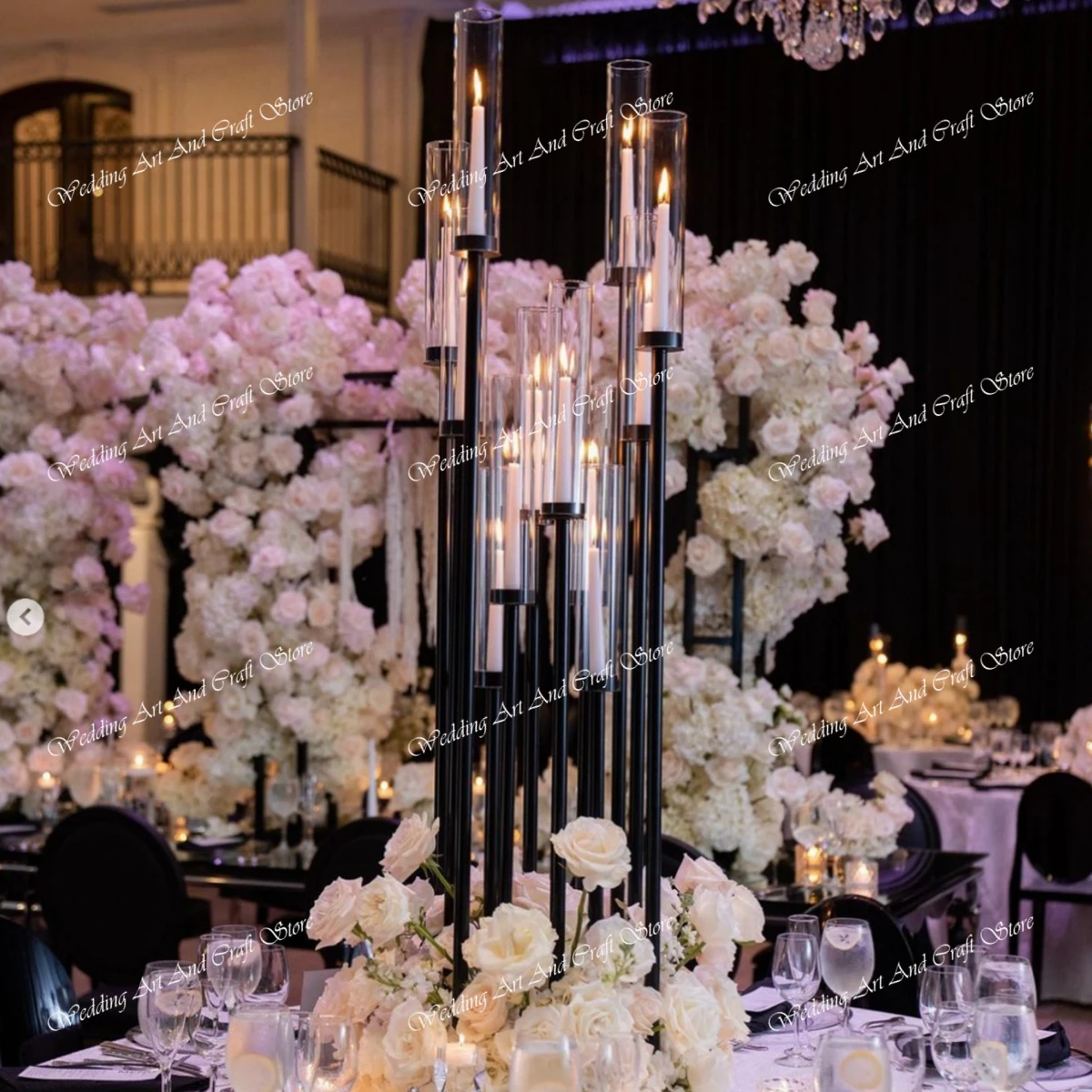 10ps)only for led candle)Wedding  decoration black table decorations for wedding clear acrylic black metal cyliner flower stand