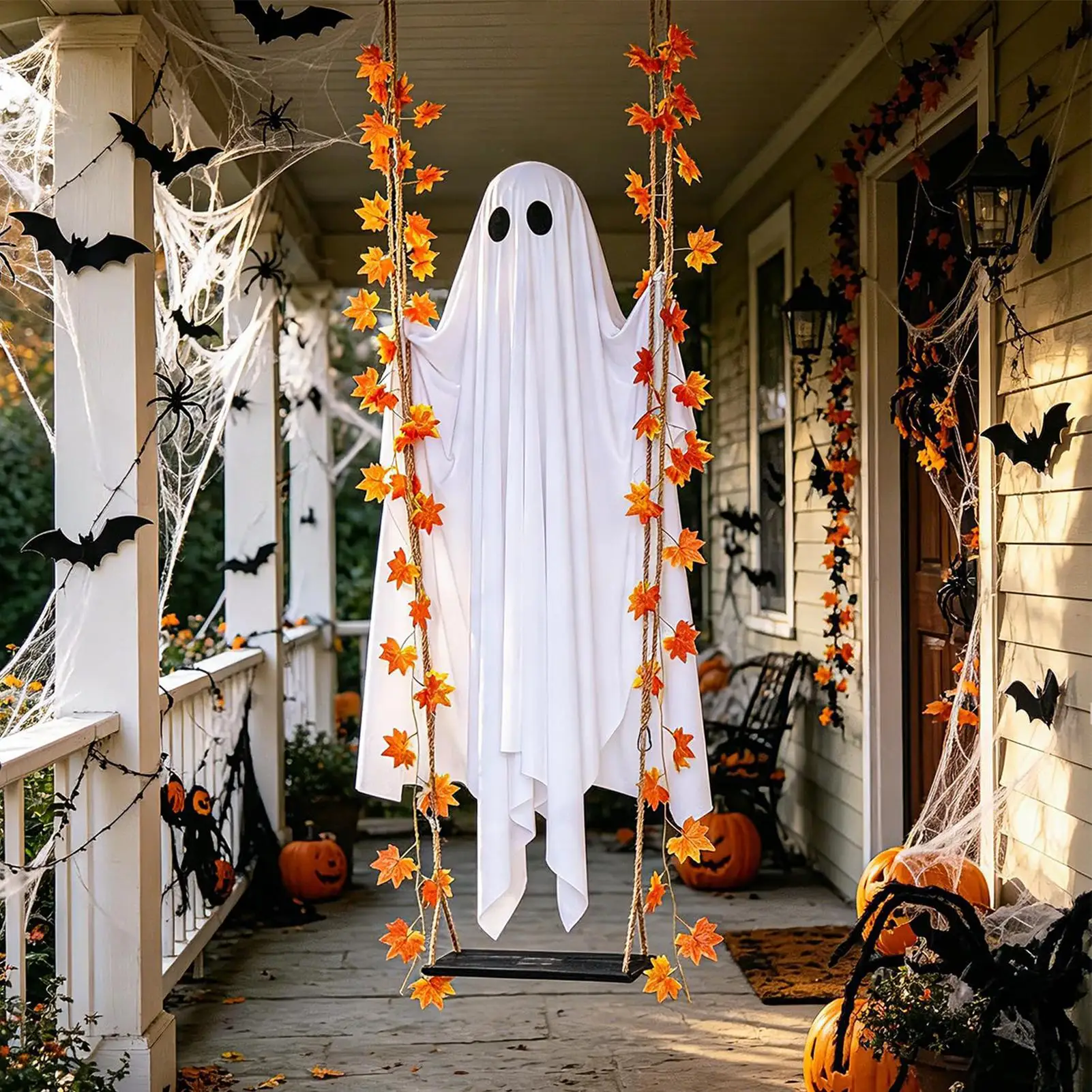 Swinging Ghost Light Up Spooky Ornaments with Remote Control Ghost Halloween Decor for Indoor Outdoor Front Porch Tree Yard Gift