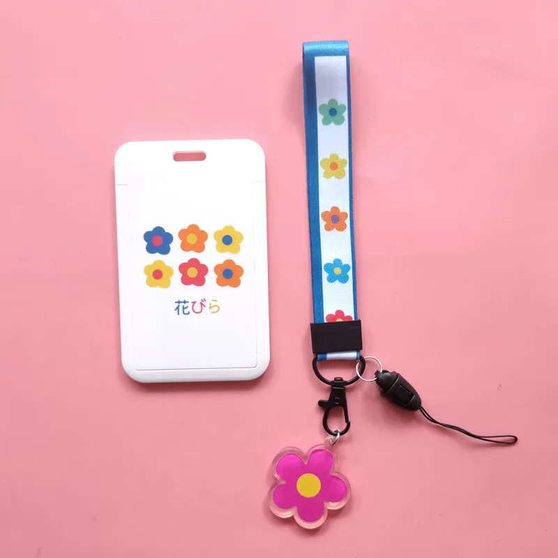 DIY Lovely Flower Card Holder, Japanese and South Korea Net, Red Card Set, ID Card Pass, Keychain, Lanyard, Accessories