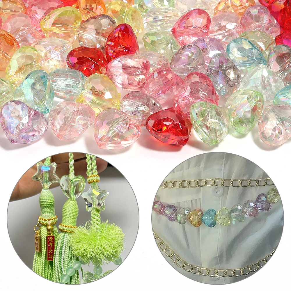 20 Stück Acryl-Herzperlen, transparent, bunt, lose Abstandshalterperlen für die Herstellung von Schmuck, Anhängern, Halsketten und Armband-Accessoires. – Detail 2