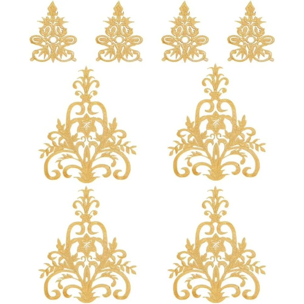 

8 шт., 2 стиля, золотая вышитая аппликация с цветочной вышивкой, железные нашивки, пришивные нашивки, аппликация в этническом стиле для набора для шитья