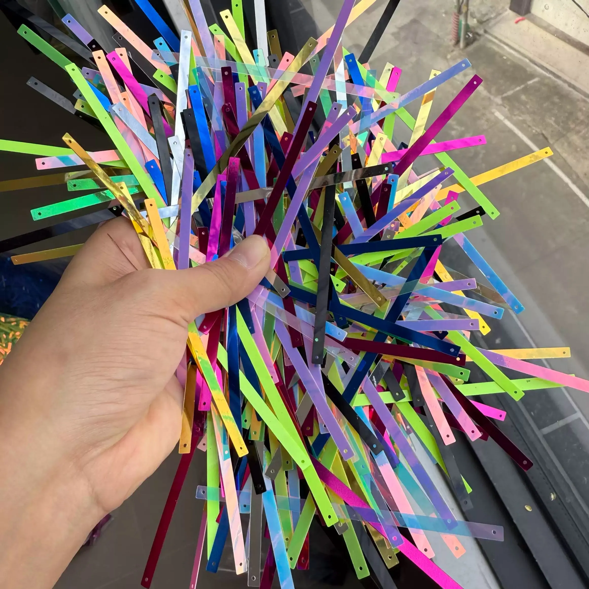 50 جرام 4x100 مللي متر الذهب الفضة لامع شرائط ضيقة Spangles لأداء زي فضفاض الترتر 2 حفرة طويلة مستطيل الترتر #2