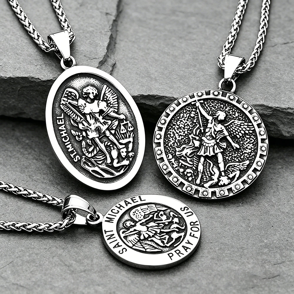 Popular Charm Arch Angel St.Michael Pendant Necklace Trendy Stainless Steel Amulet Trendy Personality Jewelry Gifts Dropshipping