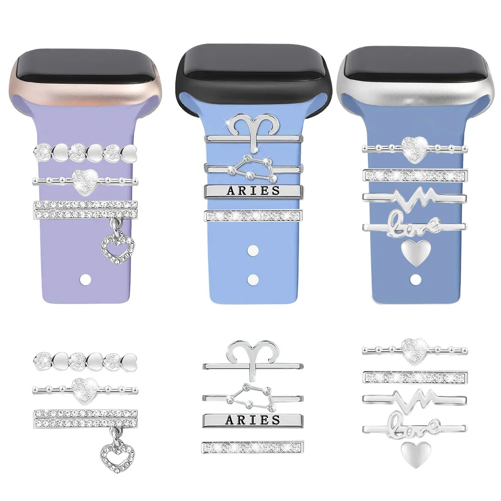 12-Pcs Super Bling Watch Charms with 11-Pcs Decorative Rings Loops 1-Pcs Decoration,Compatible with Apple Watch Band Metal 1-11