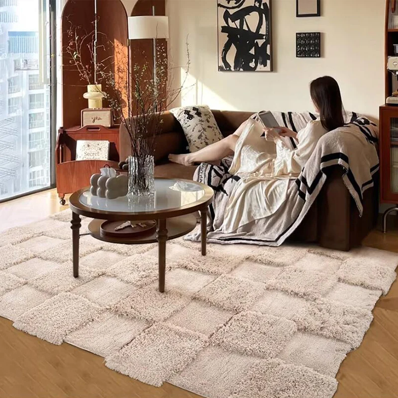 Modern Solid Color Plush Living Room Carpet 3D Handmade Home Cloakroom Rug Home Thick Bedroom Center Rug Decoration Bedside Mat
