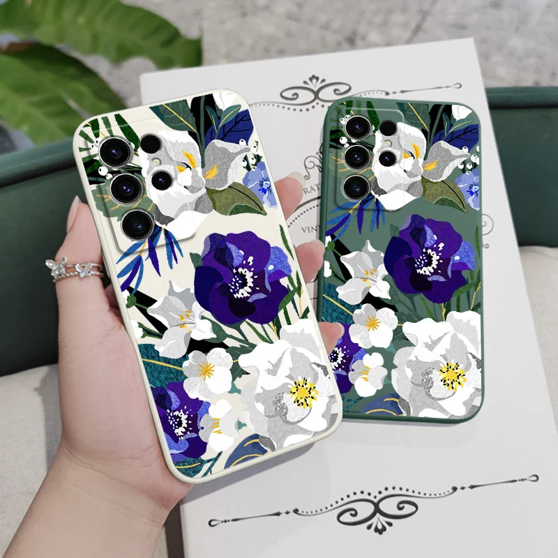 Purple Iris Phone Case For Samsung Galaxy S24 S23 S22 S21 S20 S10 S10E S9 Ultra Plus FE Note 20 Ultra 10 9 Plus Cover