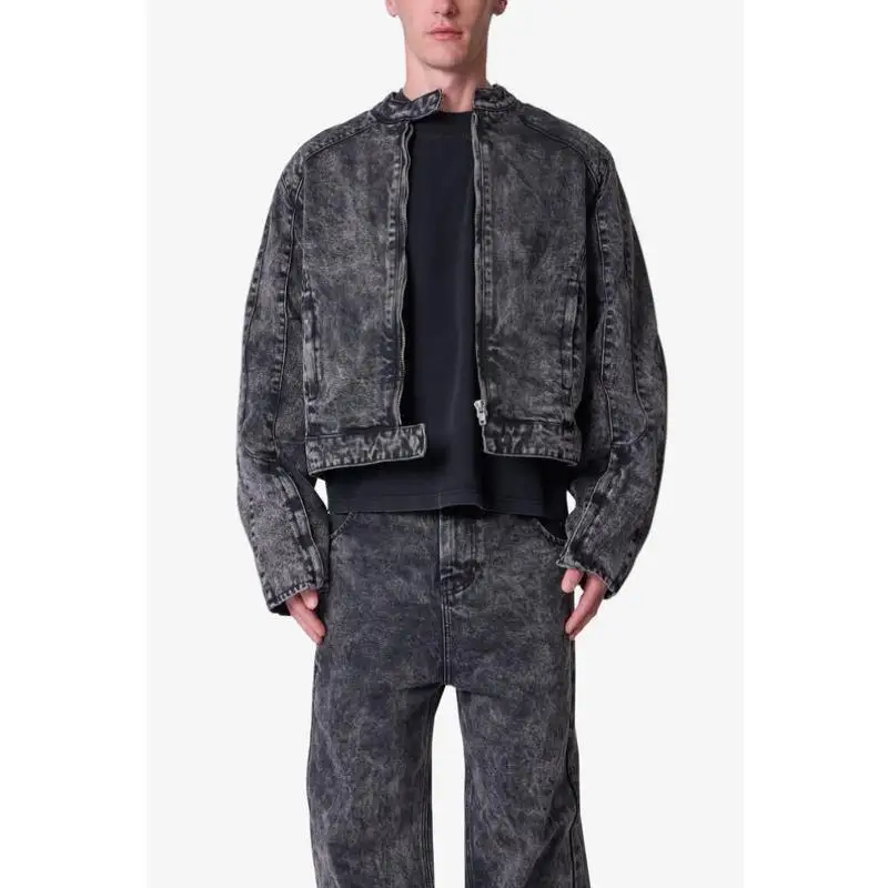 

Retro Bla Men's Denim Jaet New Cross-Border Sle Waist-Cinching ort Length V-Ne Sve-Length Seven-Quarter