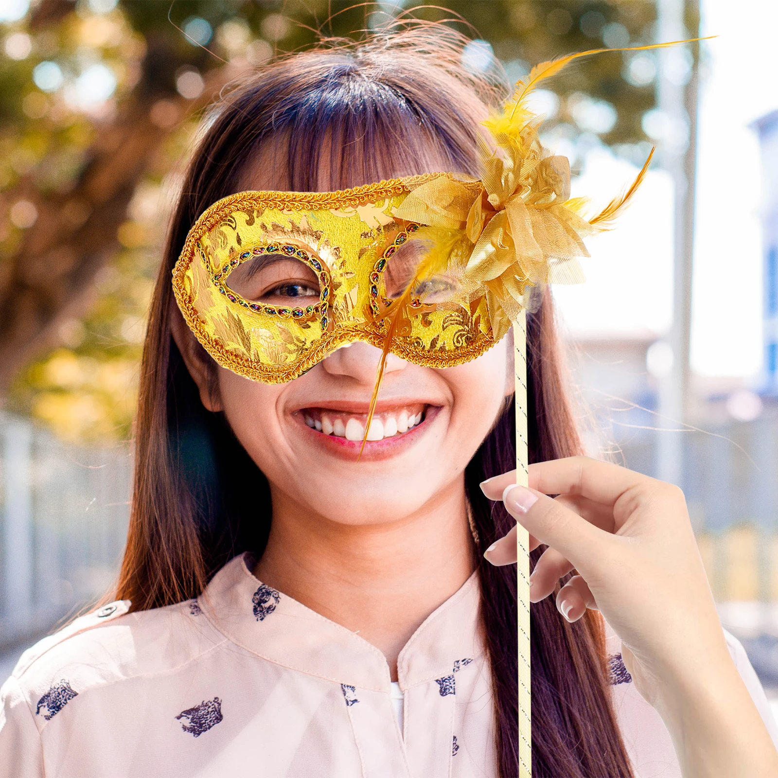 

The Mask Hand Masquerade Costume Decorate Handheld Cosplay Ball Masks Golden for Women Miss