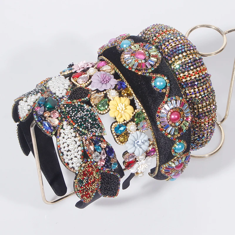 

Women Colorful Rhinestone Headbnds Girls Beads Crystal Headband Sponge Padded Hairband Hair Jewelry Hair Accessories Wholesale
