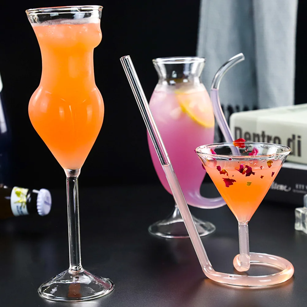 

Creative Spiral Cocktail Glass Pink Long Tail Straw Wine Goblet Perfect for Parties Bbq Outdoor Use Glass Wine Cup