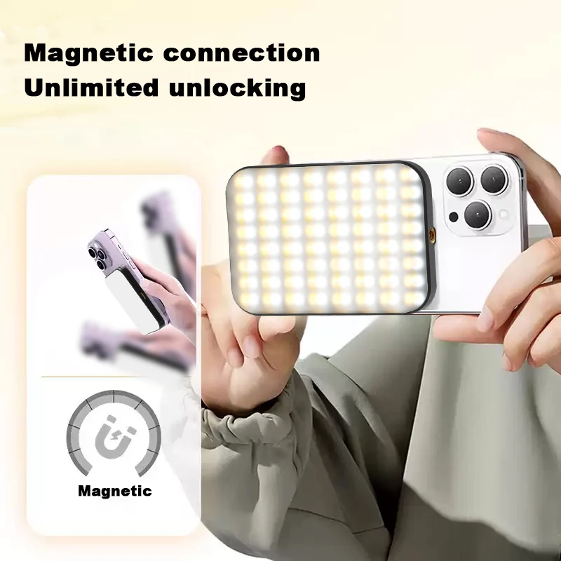 Mini Magnetic Phone Selfie Fill Lights 1800mAh Rechargeable Rotatable 3 Color Modes Adjustable Brightness Photography LED Light