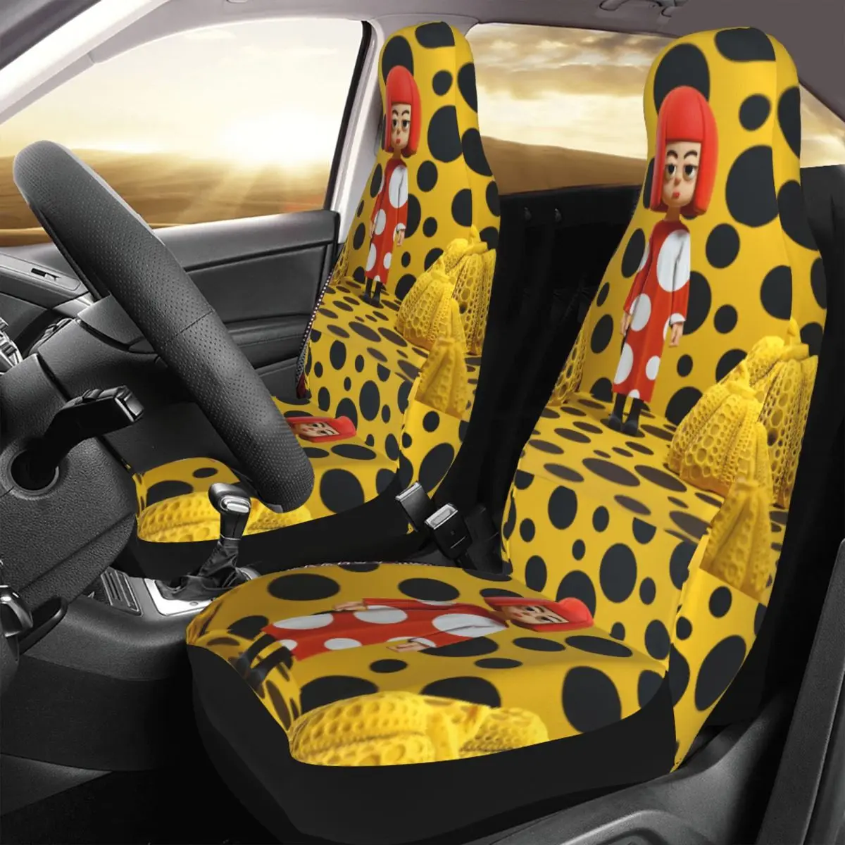 Yayoi Kusama Polka Car Seat Cover Pumpkin Automobiles Seat Covers Fit for Cars Trucks SUV Van Auto Protector Accessories 2 PCS