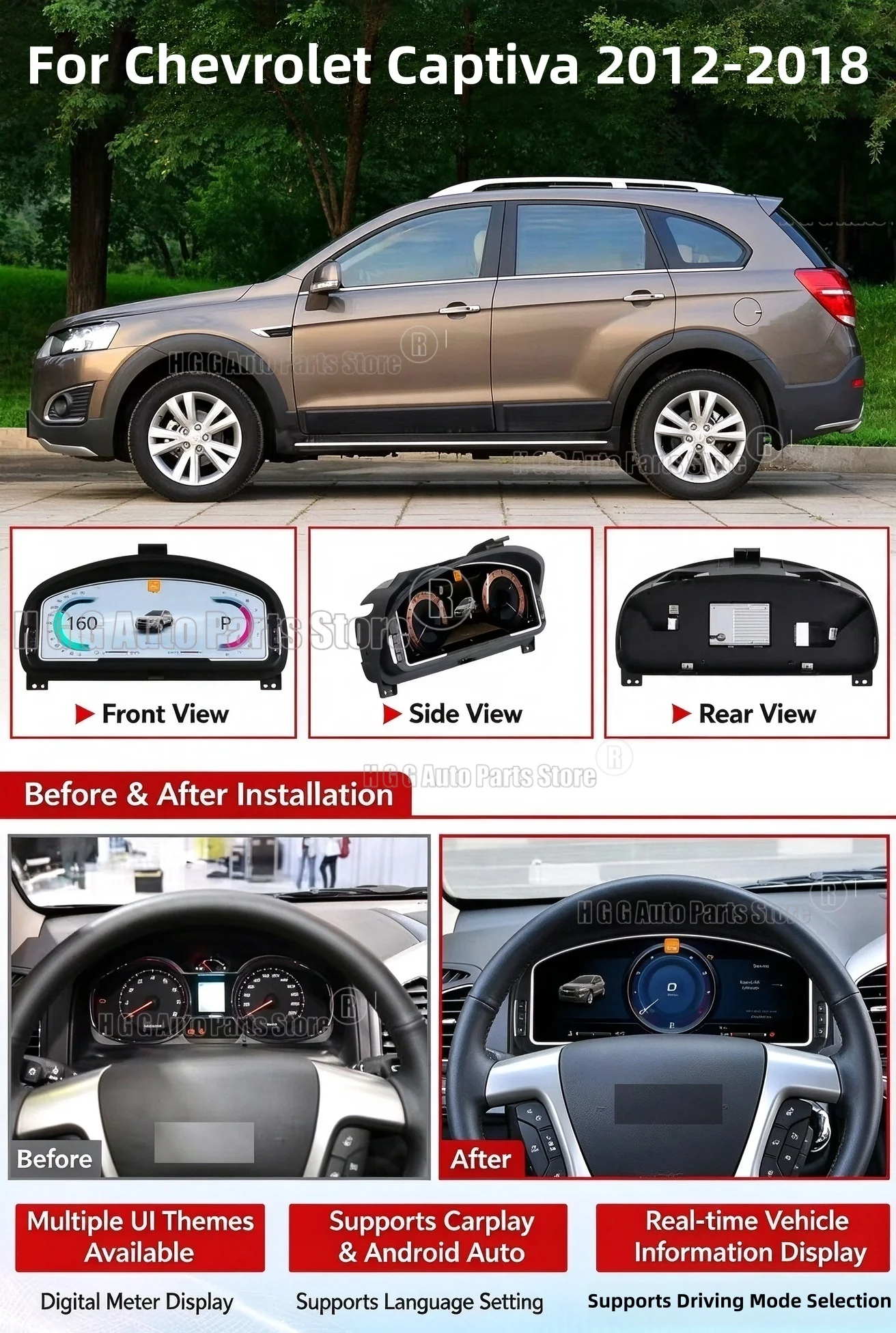 LCD Instrument Panel For Chevrolet Captiva 2012-2017 Digital Dashboard Virtual Cockpit Cluster GPS Speedometer Tachometer Clock