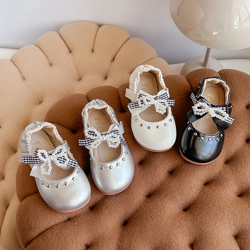 

Children Princess Flat Shoes Sweet Beading Girls Casual Dance Shoes Round Toes 2025 Autumn New Kids Dance Shoes Pleated Trendy