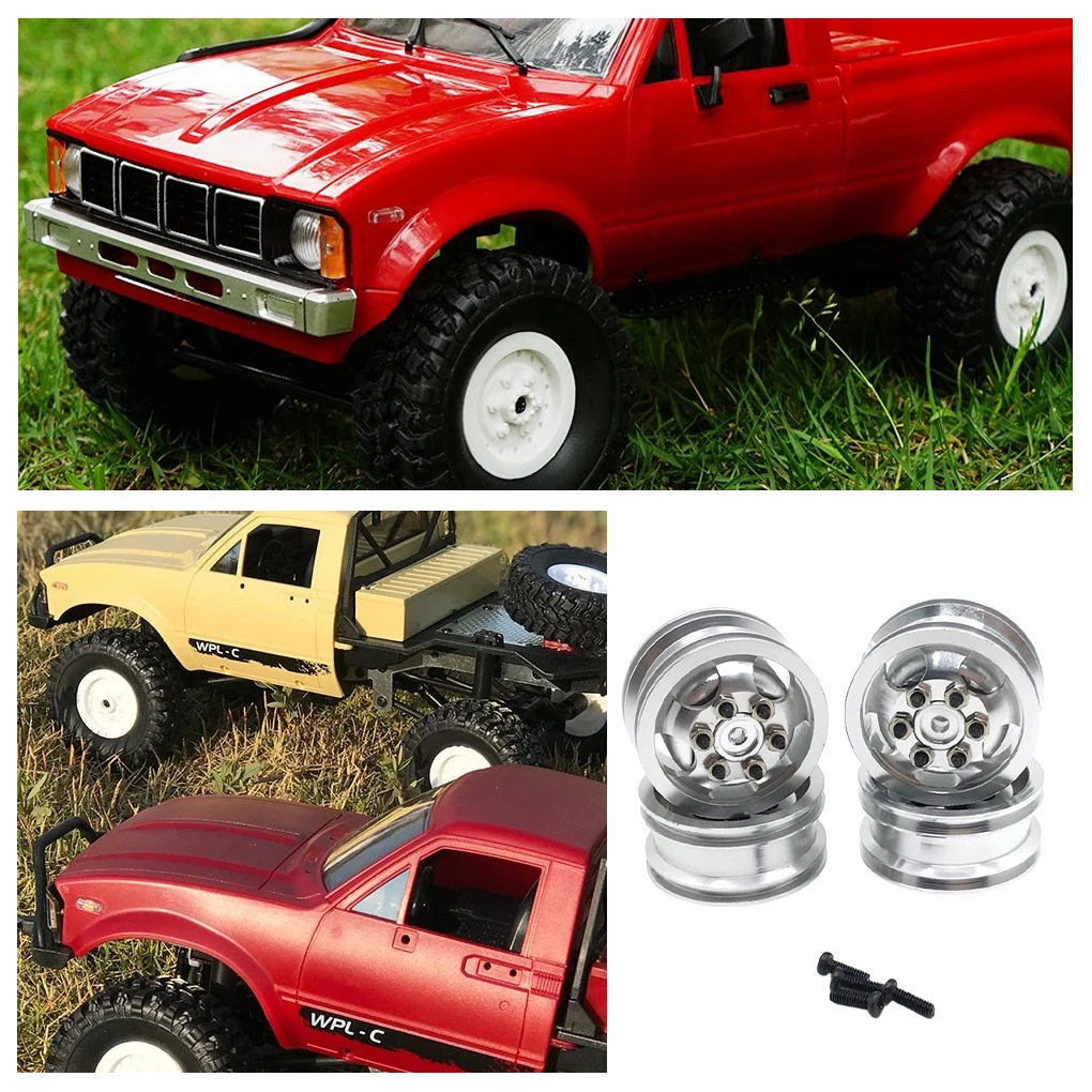 8 шт. 1/16 металлические колесные диски RC Обновление части Алюминиевый сплав Противоударные металлические колесные диски Rc для WPL C14 RC Автомобильная часть Черный