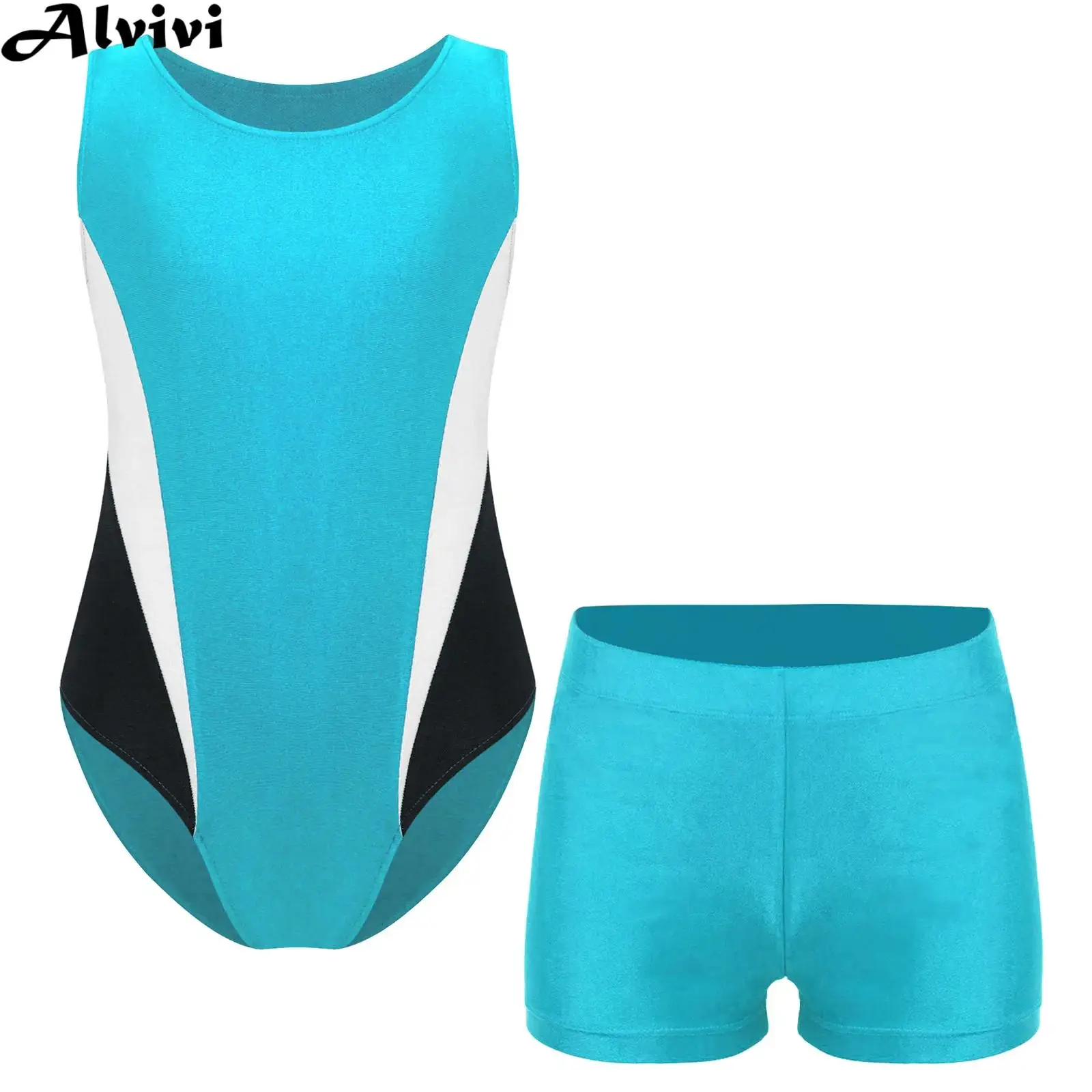 Boys Dance Gymnastics Yoga Leotard Set Sleeveless Bodysuit with Shorts for Figure Skating Acrobatics Sports Fitness Workout