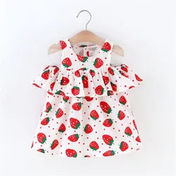 Strawberry Print Off Shoulder Infant Dress Summer New Pattern Girl Baby Dress Cartoon Loose Girl Children'S Clothes