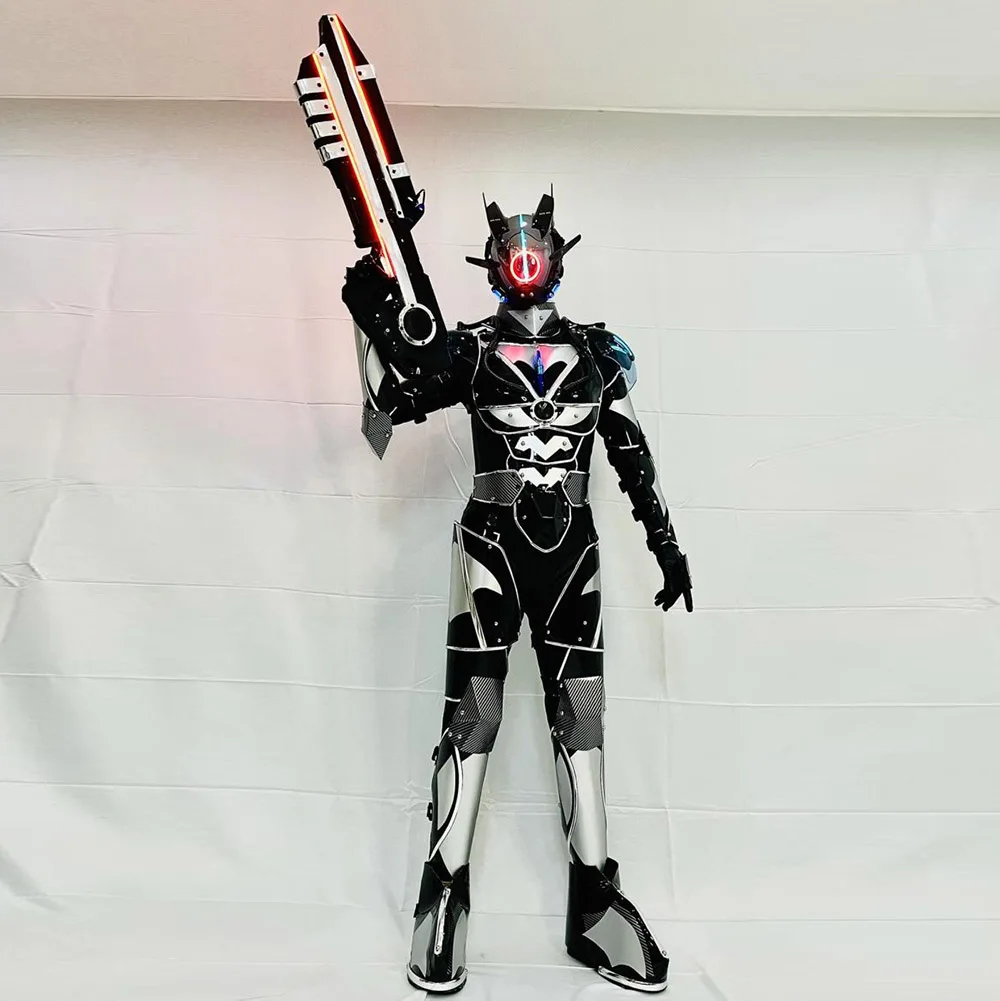 Cyberpunk Future Warrior LED Robot Mech Performance Costume Mechanical Armor Cosplay Suit with Bar Lighting view 4