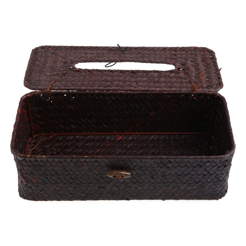 2024 New Woven Rattan Rectangular Tissue Box Cover Vintage Paper Towel Storage Holder for Facial Tissue Napkin Dispenser