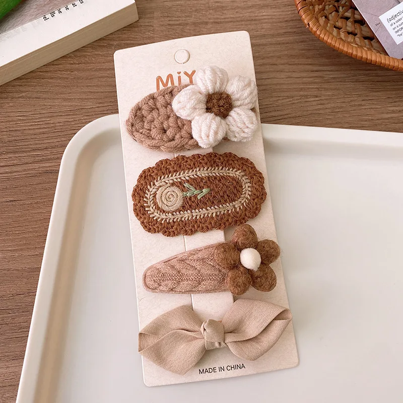 4 Teile/los Kaffee Farbe Stoff Plüsch Bogen Haar Clips Für Mädchen Blume Haarnadeln Kinder Süße BB Clip Gestreiften Haarspangen Haar dekoration – Detail 10