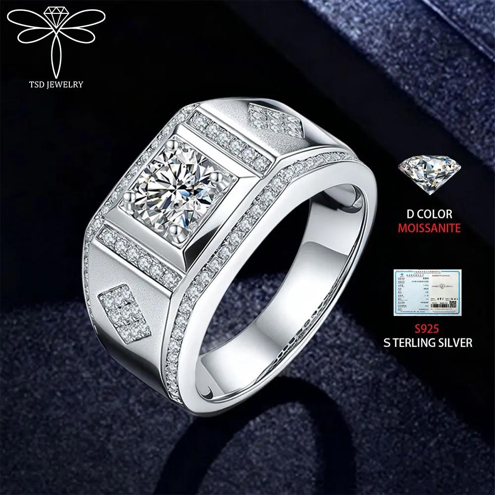 

Мужское обручальное кольцо из стерлингового серебра 925 пробы с муассанитом 1 карат, цвет D, лабораторный сверкающий бриллиант, кубинский браслет вечности, хип-хоп, мужские ювелирные изделия