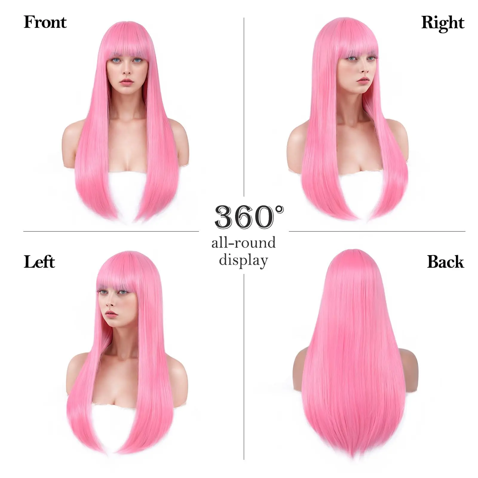 Pink Best-Selling Straight Hair Synthetic Wig for Halloween Party Cosplay Role-Playing or Daily Use. Hot Wire Wig Headband.