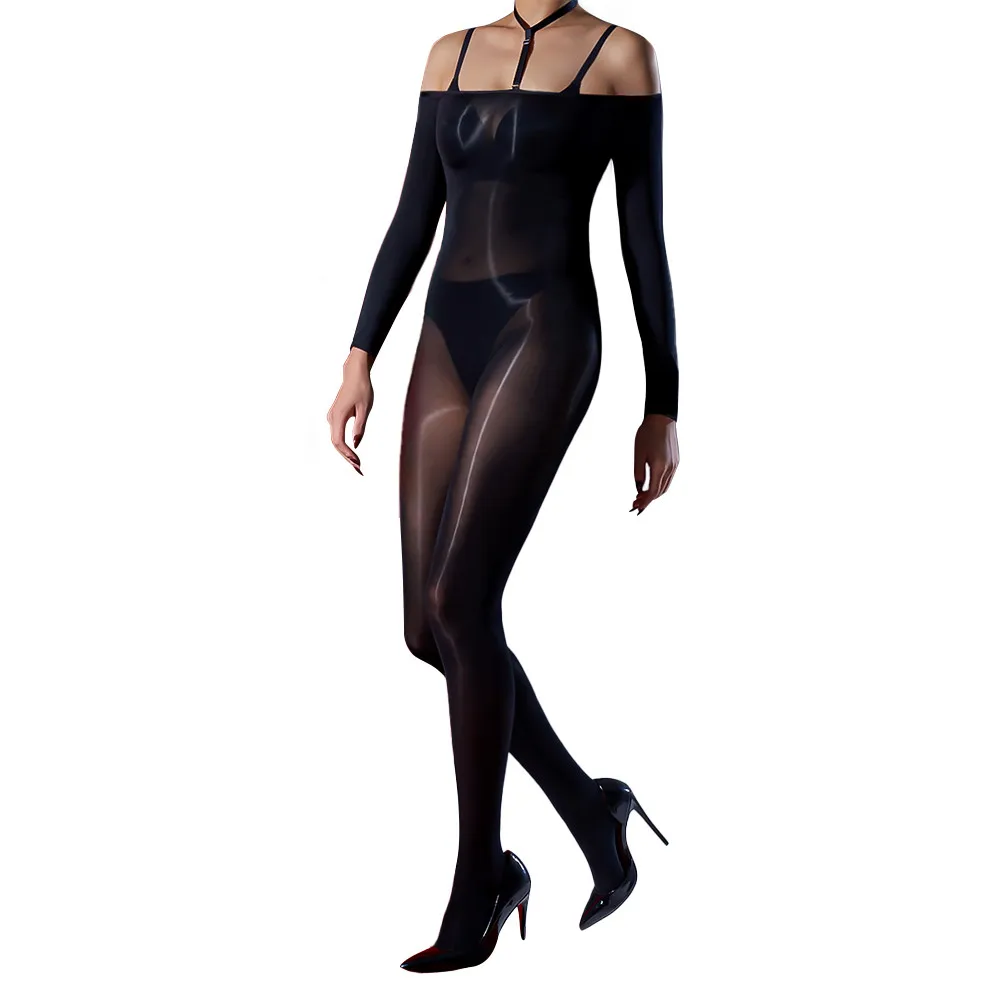 Sexy Women Oil Glossy Shiny Elastic Bodysuit 8D 912 PIN Sheer See Through Bodycon Tights Bodystocking Smooth One Piece Leotard