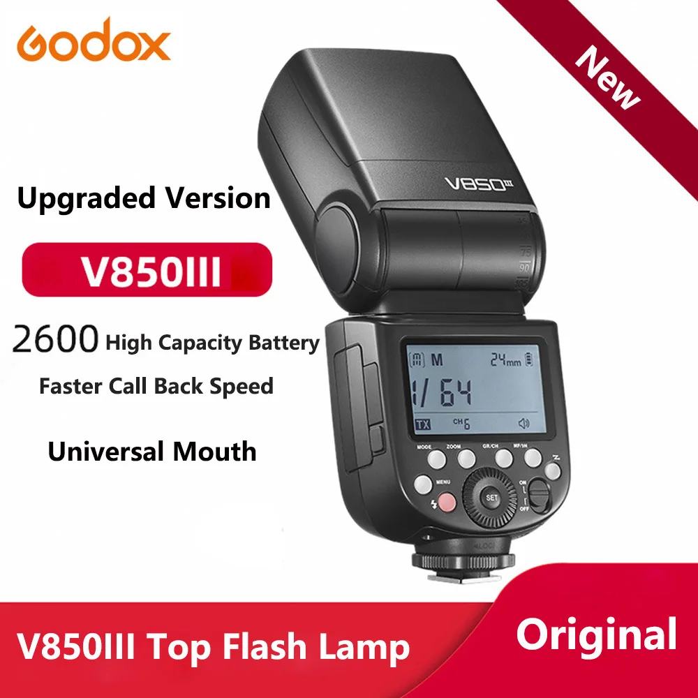 

Godox V850III / X2T 2.4G Wireless X System GN60 76 Вт Встроенный литий-ионный аккумулятор Speedlite Вспышка для камеры Canon Nikon Sony Pentax