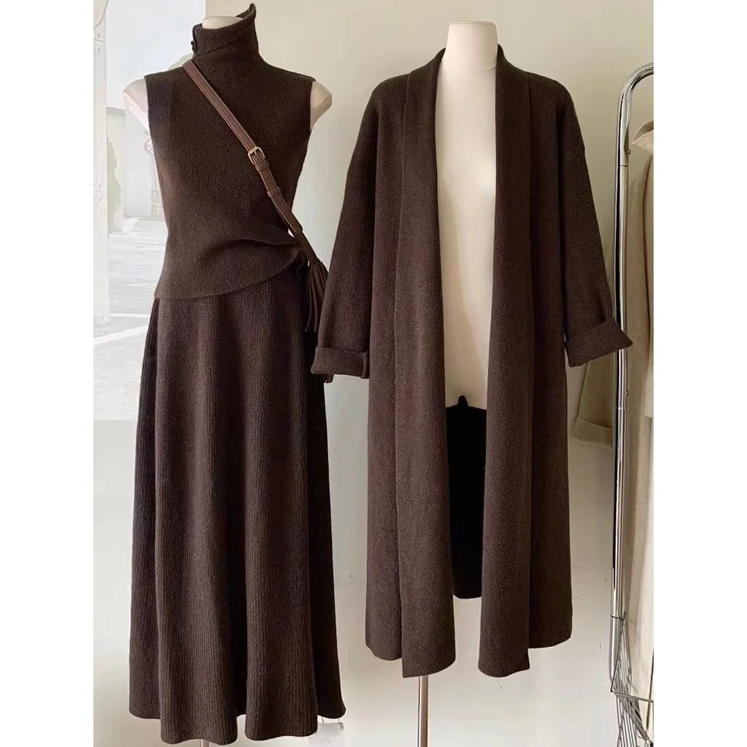 Lazin Sle T-stuk trui set lange herfst winter Faion f rok gebreide trui set Ice Cr kleur pure kleur