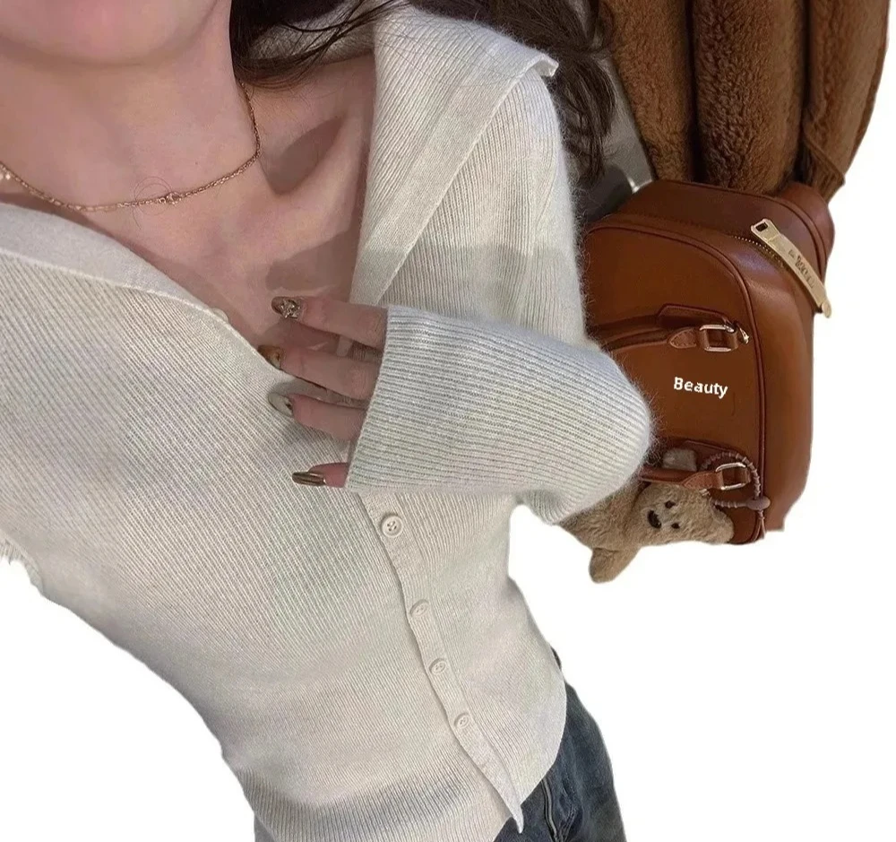 Cardigan aberto de malha feminino outono inverno fino manga longa base camisola casaco com decote em v estilo chinês outerwear