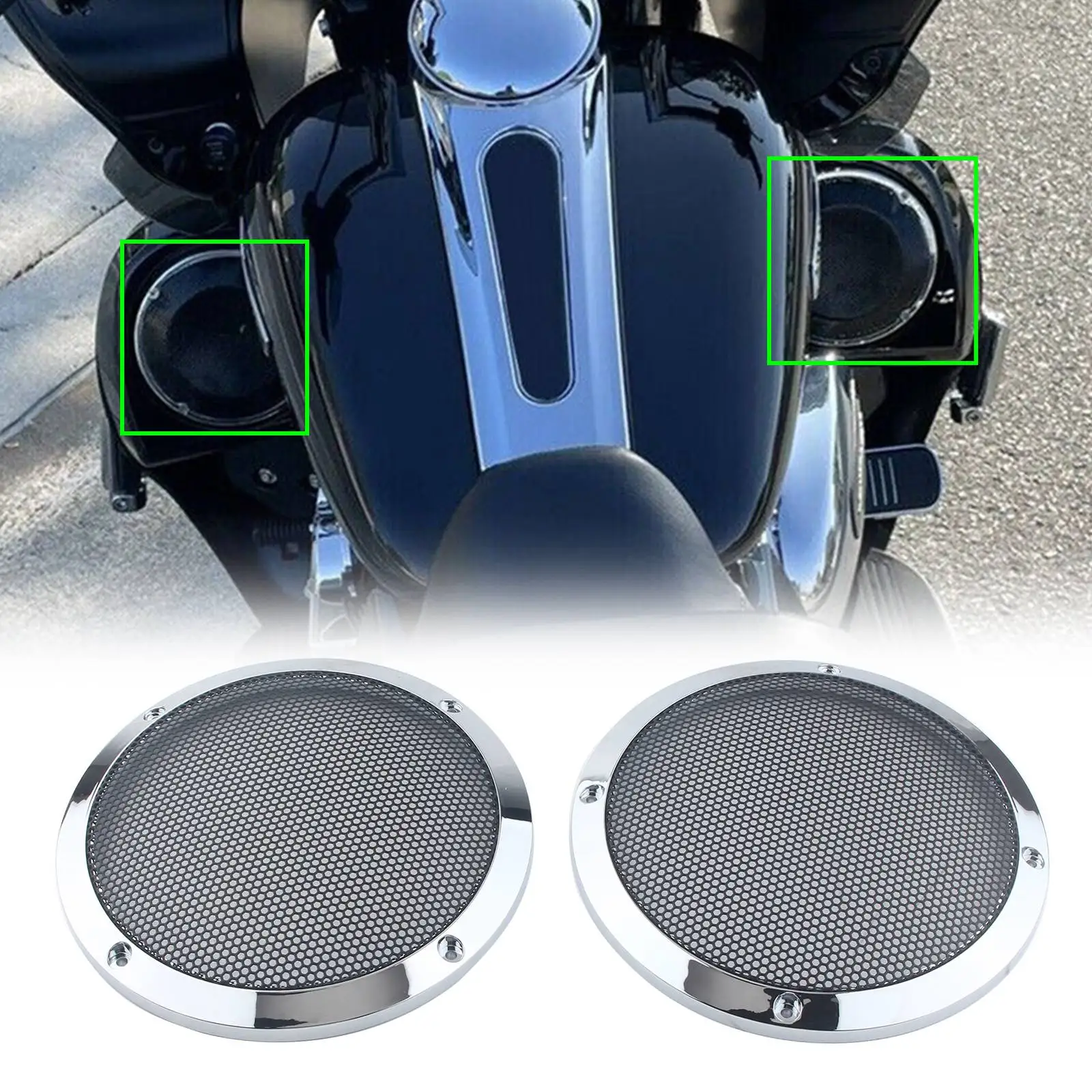 

Motorcycle Accessories Mesh Speaker Grill Cover Trim Chrome Black Steel For Harley Touring 1983-2023