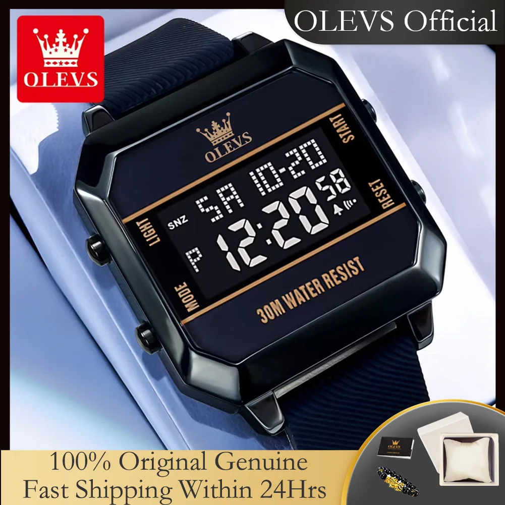 OLEVS 1103 Electronic Quartz Watch for Men Fashion Square Dial Calendar Alarm Stopwatch Luminous Waterproof Sport Man Wristwatch