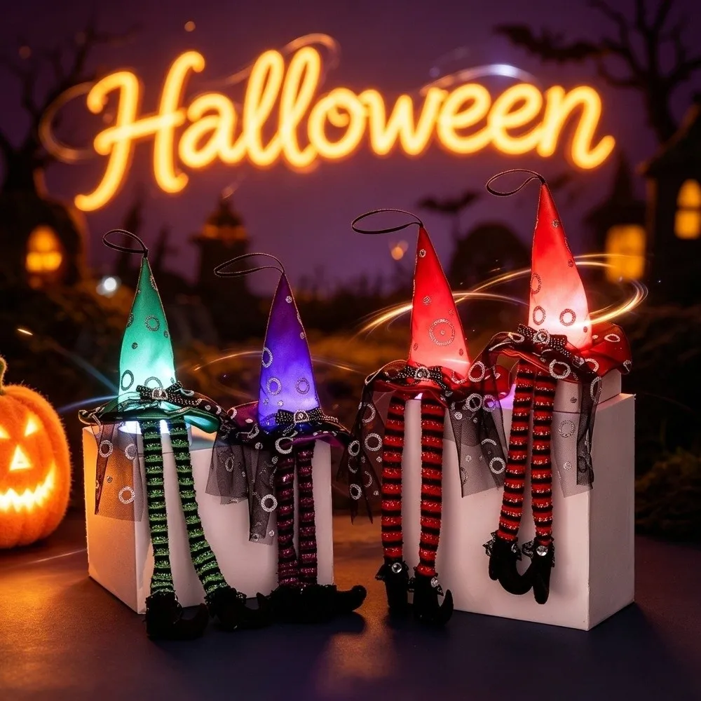 Glowing Long Leg Witch Hanging Ornament Striped Long Legs Spooky Party Witch Leg Pendant Curved Black Boots Witch Theme