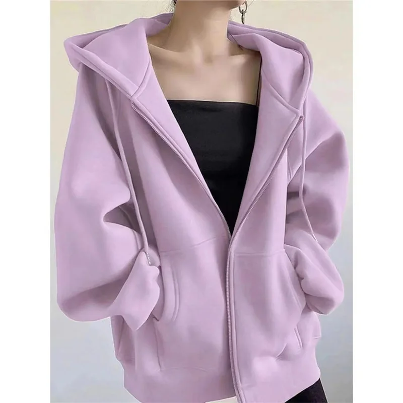 

2024 Spring Autumn New Coat Lazy Wind Hooded Sportshirt Jacket Women Zipper Outerwear Small Cardigan Overcoat Female Fashion Top